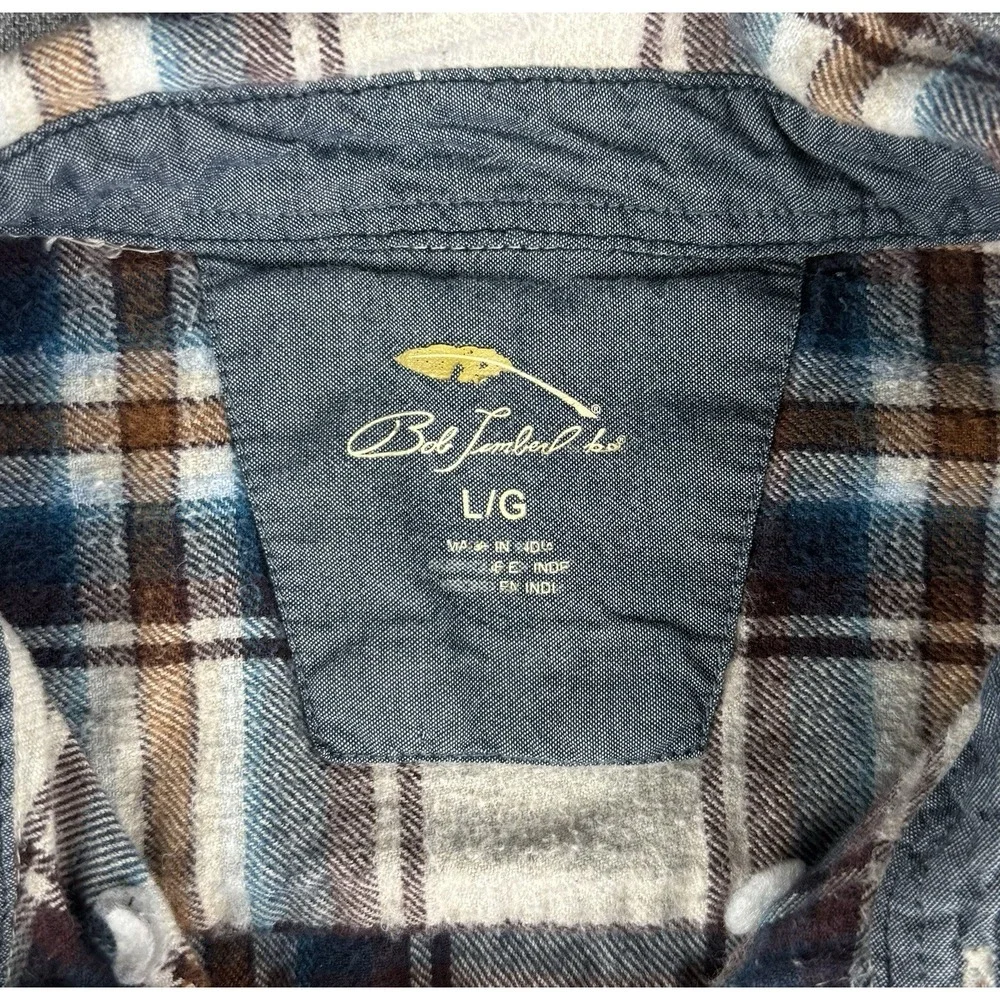 Bob Timberlake Men's Large Plaid Flannel Shirt Blue Brown Button Front L